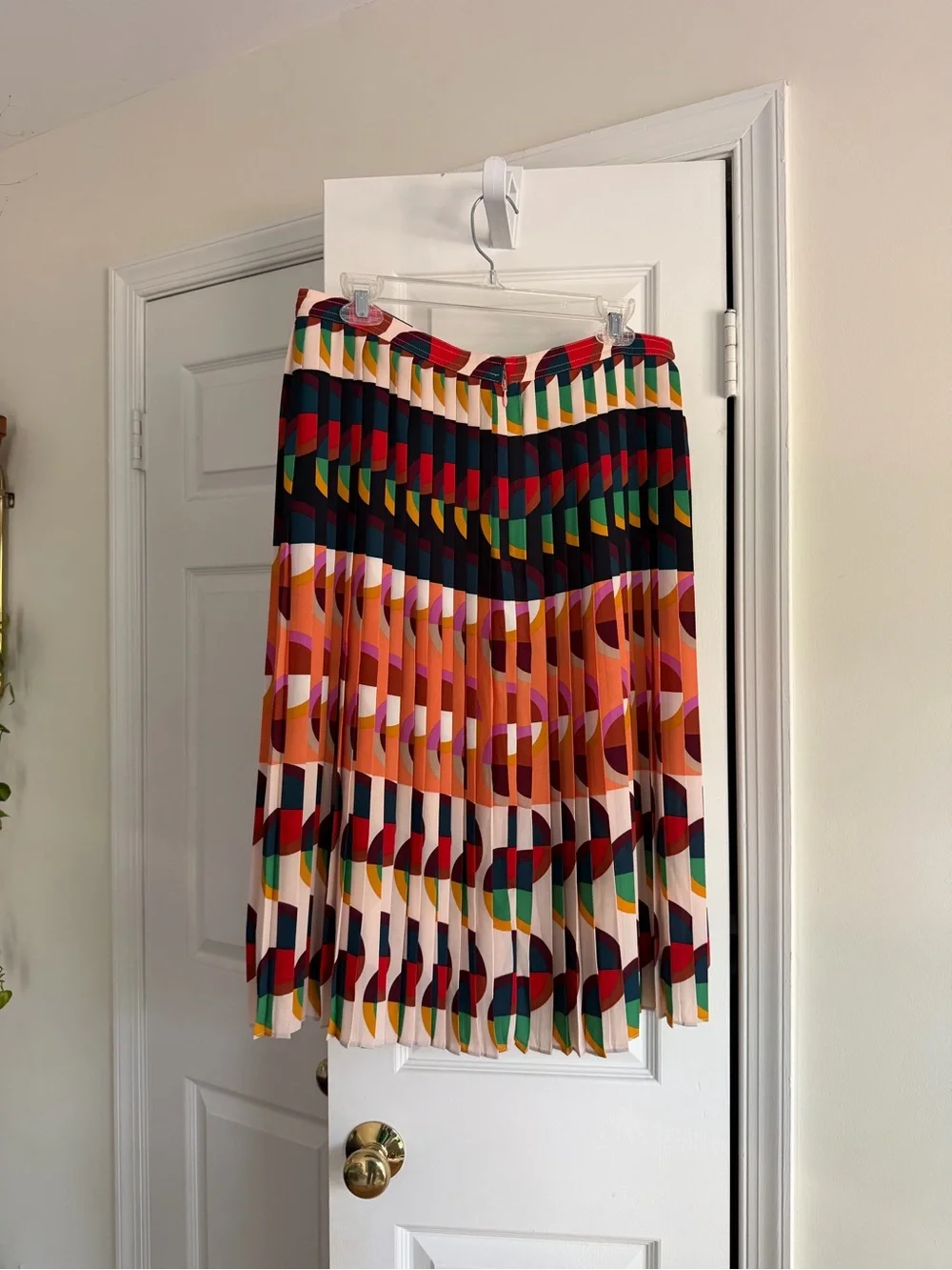 J.Crew Pleated Midi Skirt Size 10 Multicolor Geometric Print
